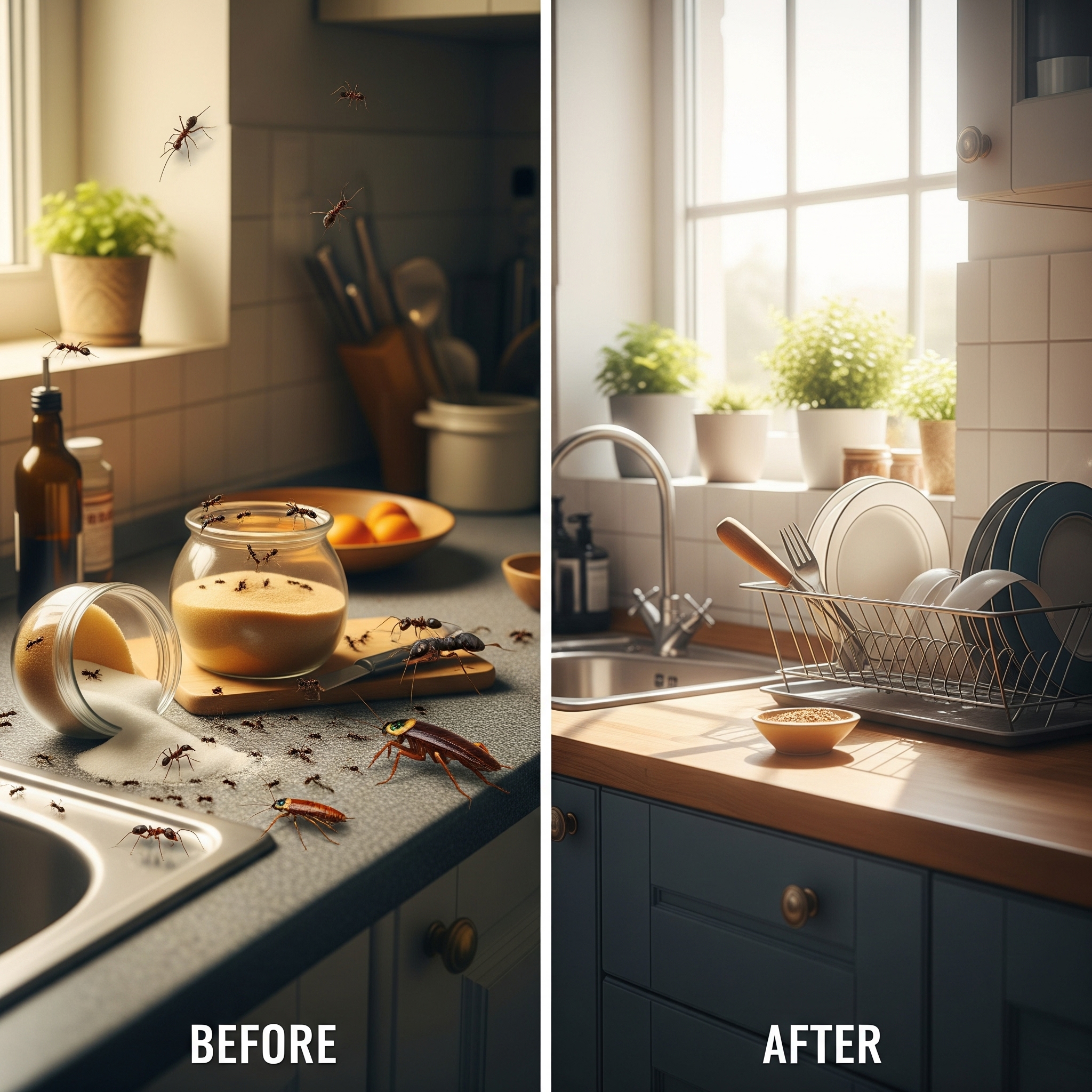 Before and after ant infestation treatment results
